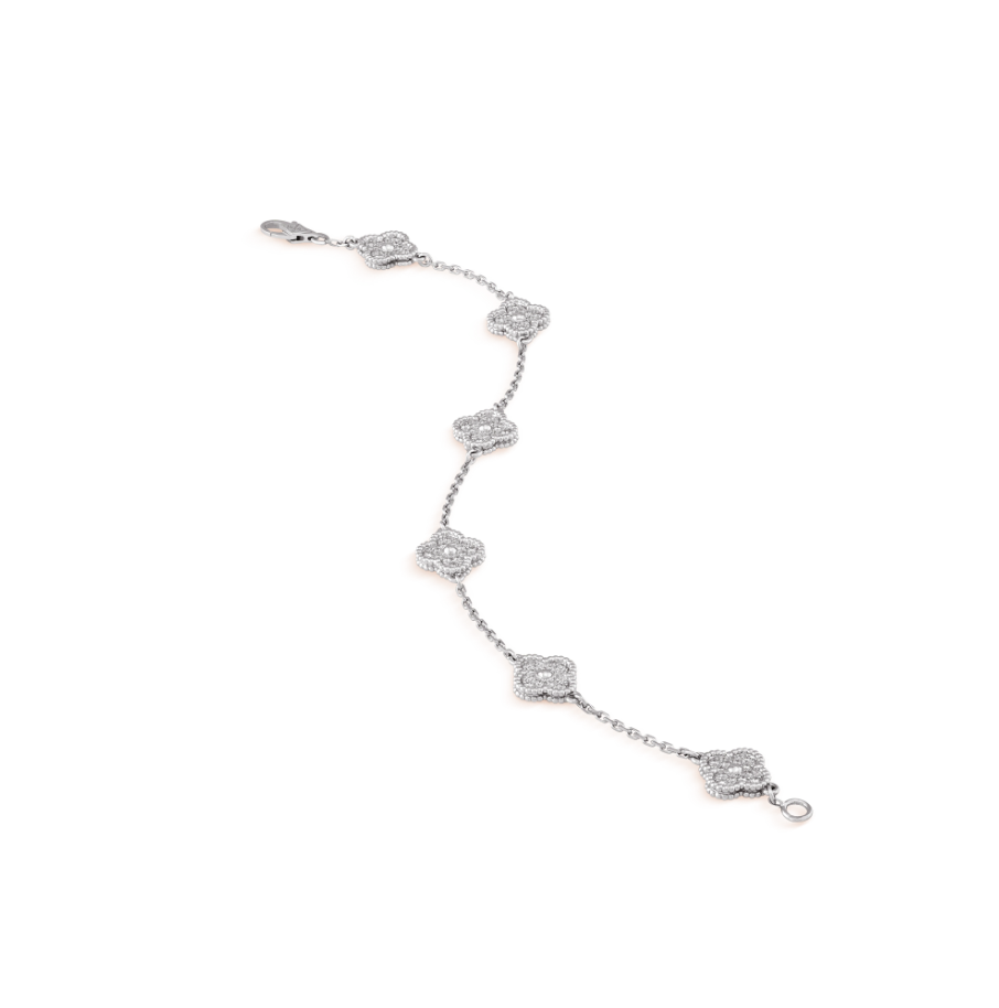 Van Cleef & Arpels CLOVER 6 MOTIF SILVER DIAMOND BRACELET