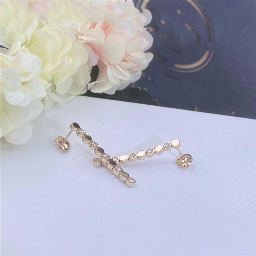 CHAUMET BEE LOVE PINK GOLD DIAMOND LONG EARRINGS