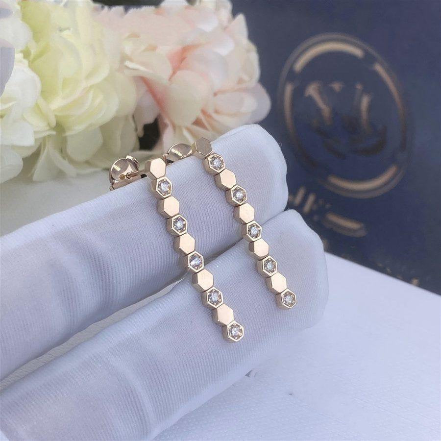 CHAUMET BEE LOVE PINK GOLD DIAMOND LONG EARRINGS