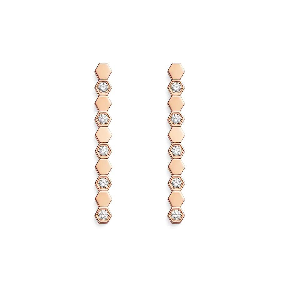 CHAUMET BEE LOVE PINK GOLD DIAMOND LONG EARRINGS