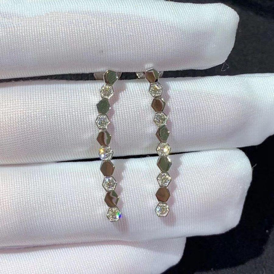 CHAUMET BEE LOVE SILVER DIAMOND LONG EARRINGS