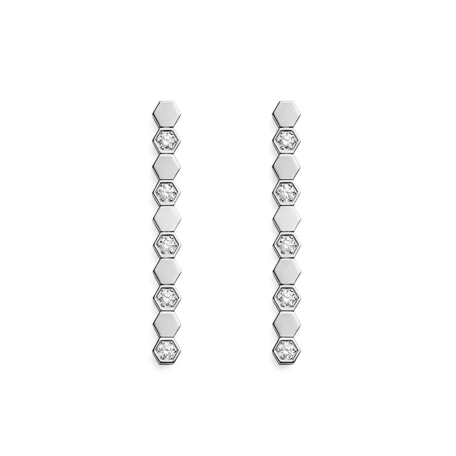CHAUMET BEE LOVE SILVER DIAMOND LONG EARRINGS