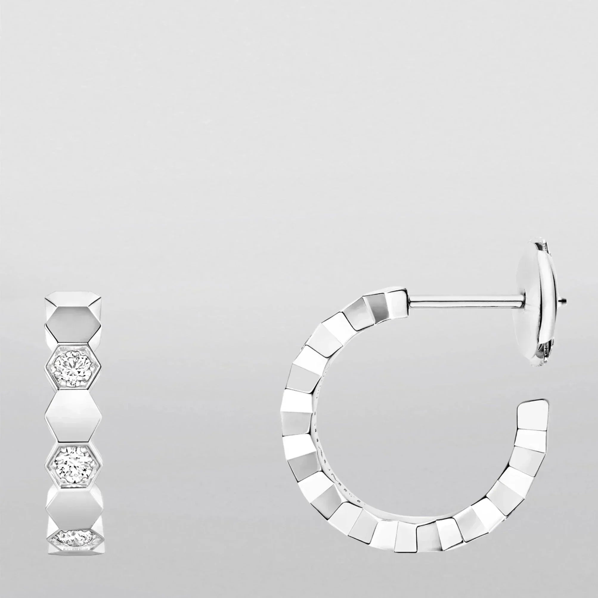 CHAUMET HONEE SILVER DIAMOND HOOP EARRINGS