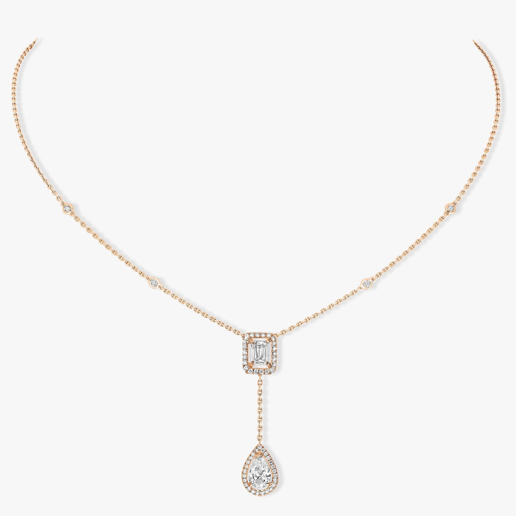 MESSIKA MY TWIN DIAMOND PINK GOLD TIE NECKLACE