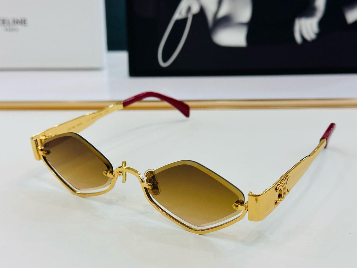 CELINE TRIOMPHE SEMI RIMLESS SUNGLASSES CL42117U IN METAL OCTAGON LENSES