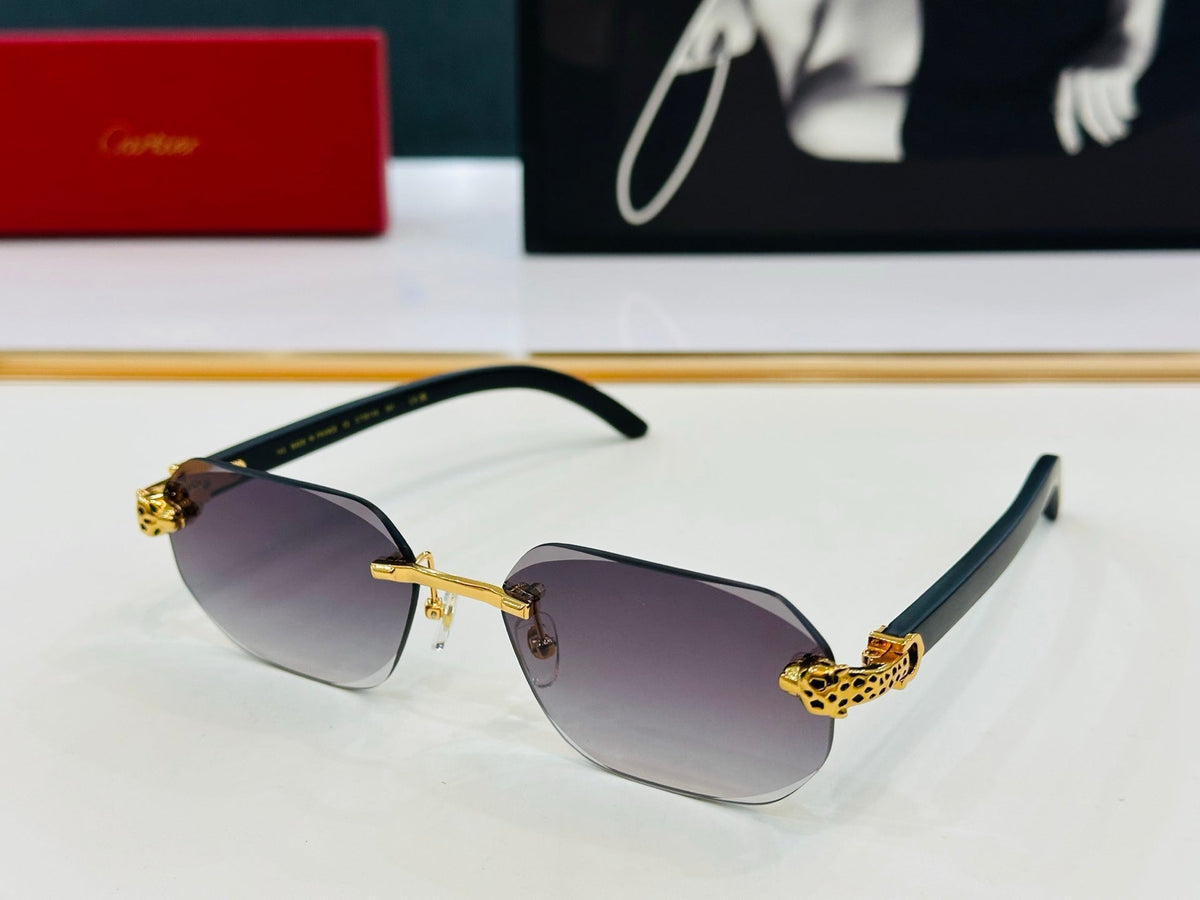 CARTIER PANTHÈRE RIMLESS OVAL FRAME SUNGLASSES 543637 IN METAL