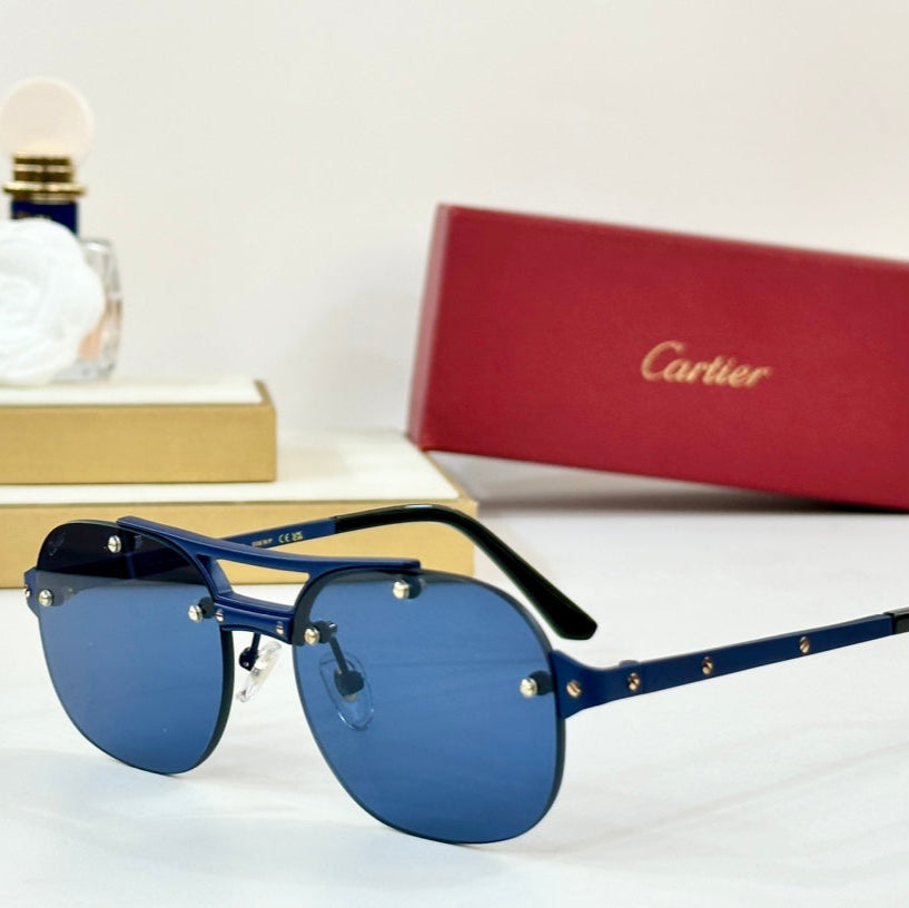CARTIER SANTOS ROUND FRAME SUNGLASSES CT00676 IN METAL