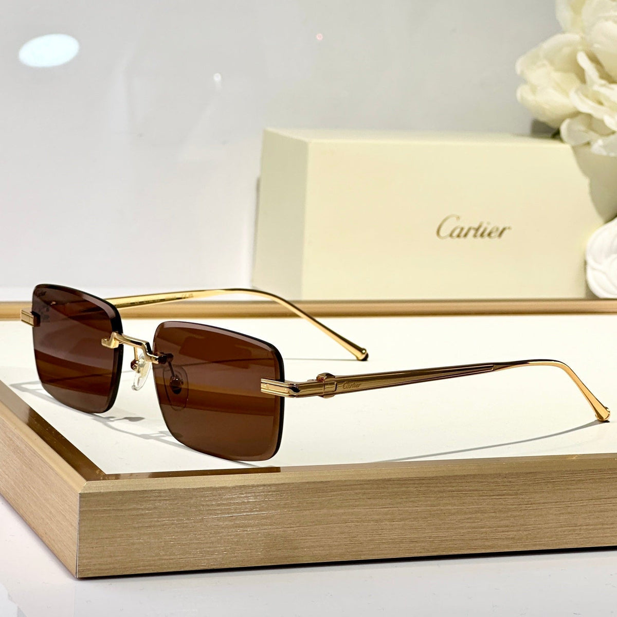 CARTIER RIMLESS SQUARE FRAME SUNGLASSES CT0610S IN METAL