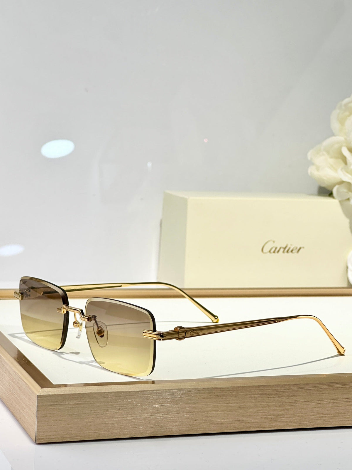 CARTIER RIMLESS SQUARE FRAME SUNGLASSES CT0610S IN METAL