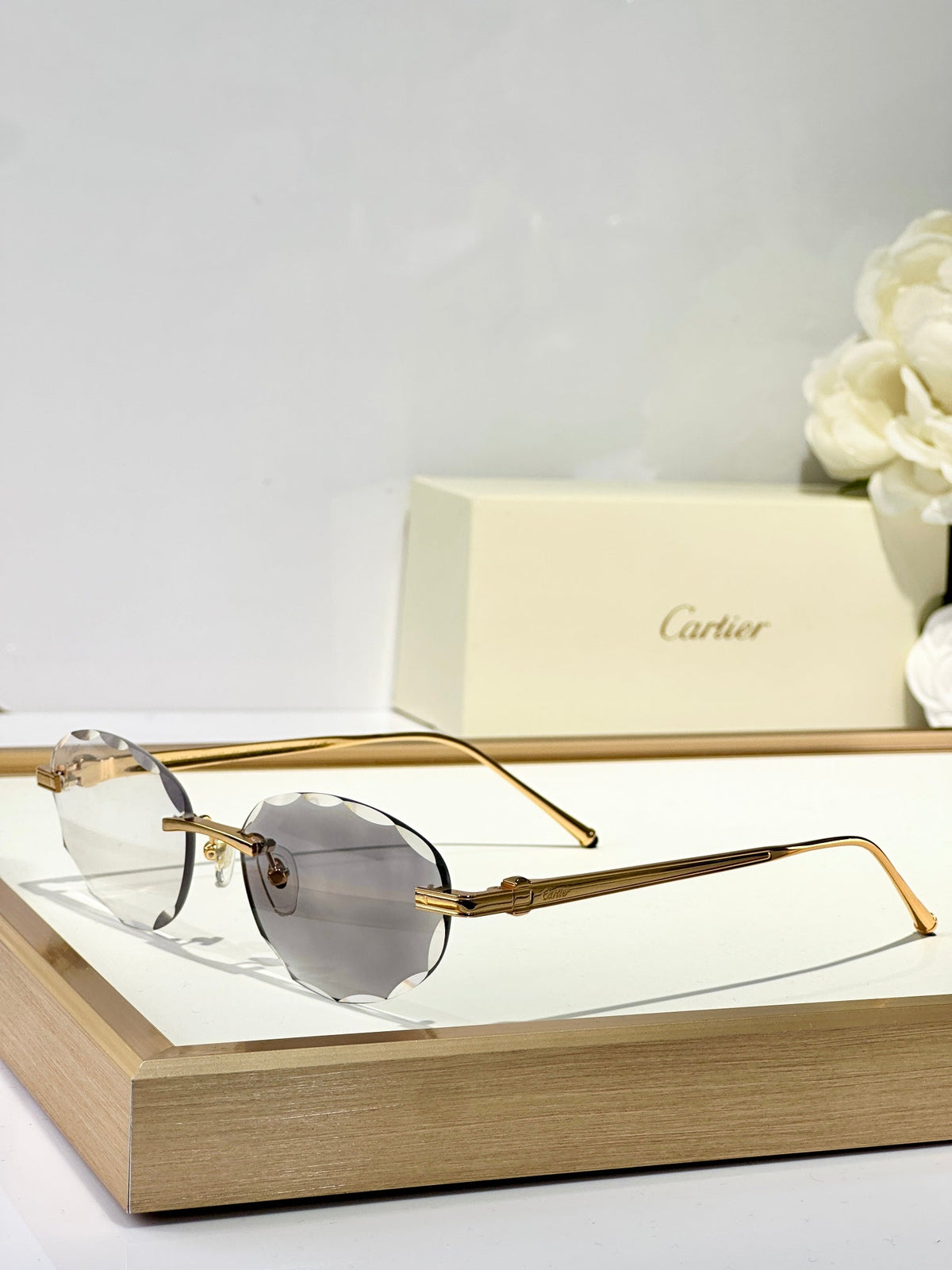 CARTIER RIMLESS ROUND FRAME SUNGLASSES CT0611S IN METAL