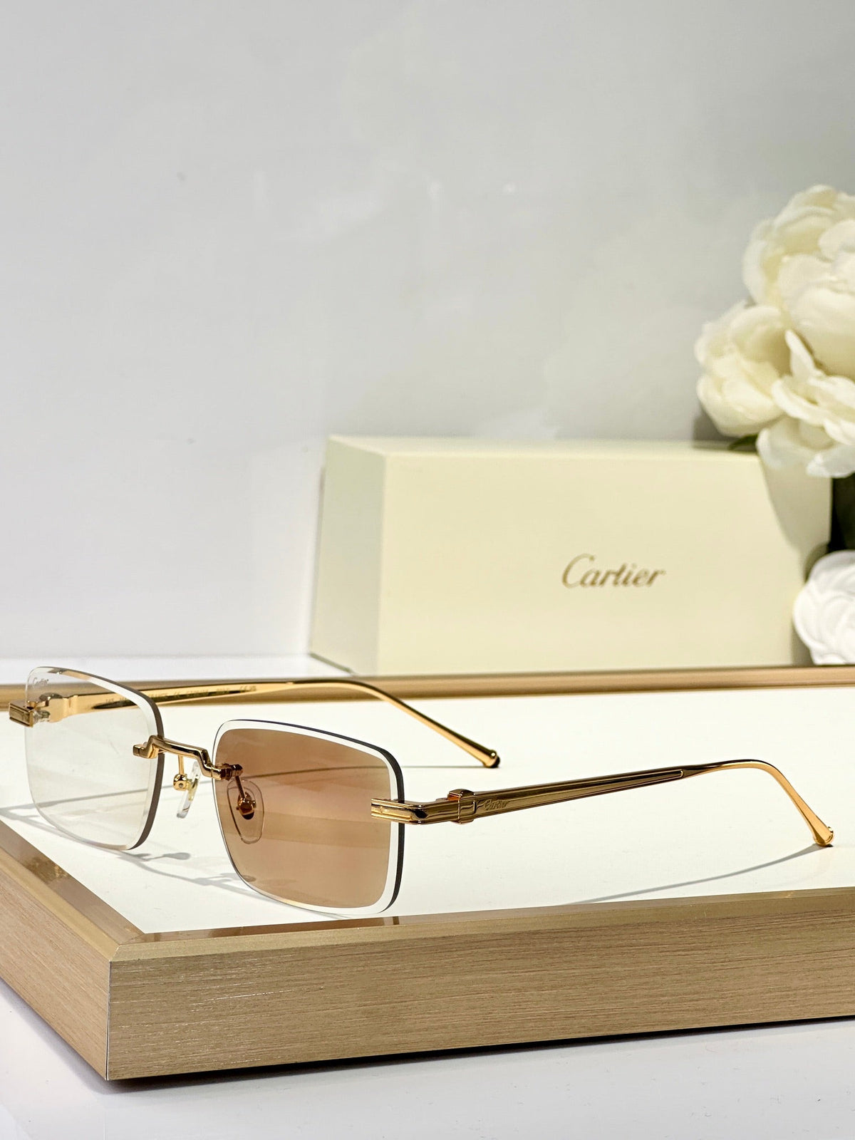 CARTIER RIMLESS SQUARE FRAME SUNGLASSES CT0610S IN METAL