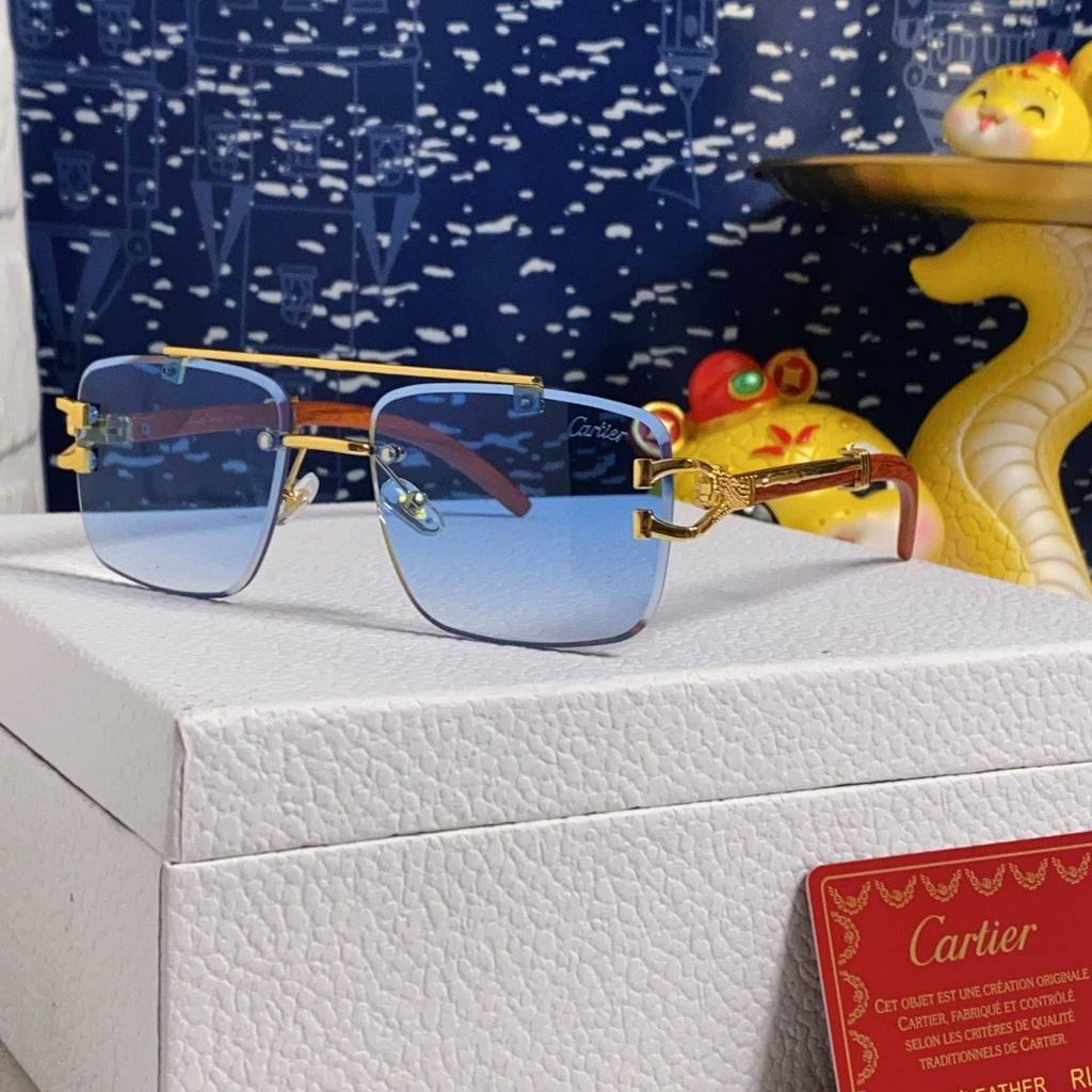 CARTIER SQUARE FRAME SUNGLASSES 522656 IN METAL AND WOODEN