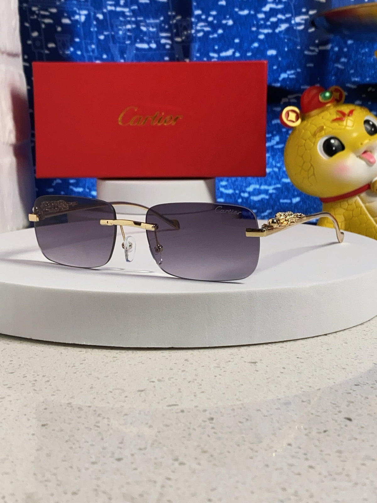 CARTIER PANTHÈRE RIMLESS RECTANGULAR FRAME SUNGLASSES 531822 IN METAL