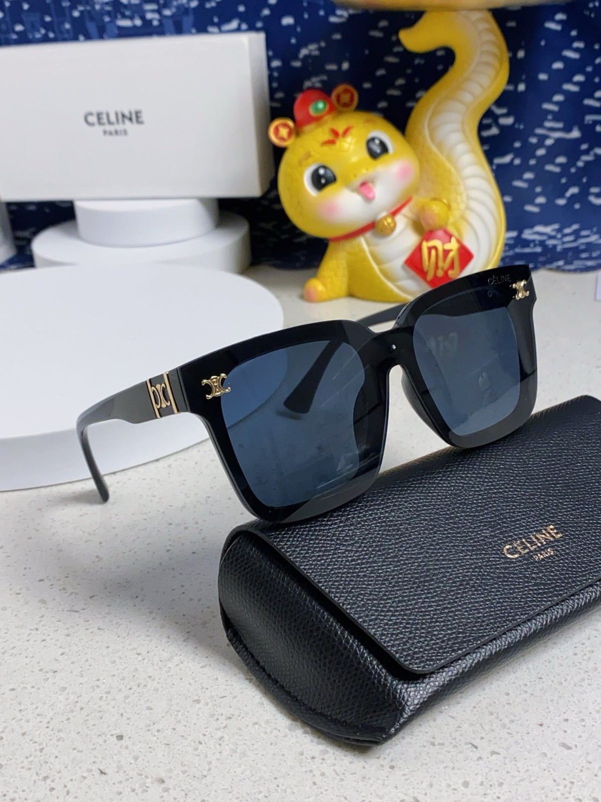 CELINE TRIOMPHE SUNGLASSES 548637 IN BLACK ACETATE