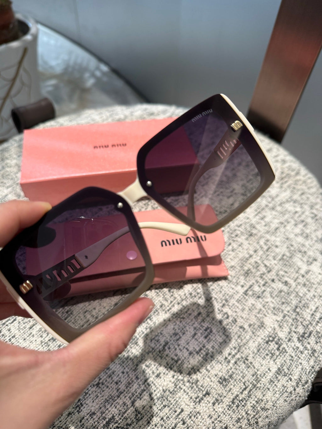 MIU MIU LOGO SQUARE SUNGLASSES 512015 IN WHITE ACETATE