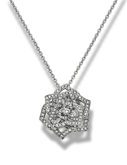 PIAGET ROSE PEDANT SILVER DIAMOND NECKALCE