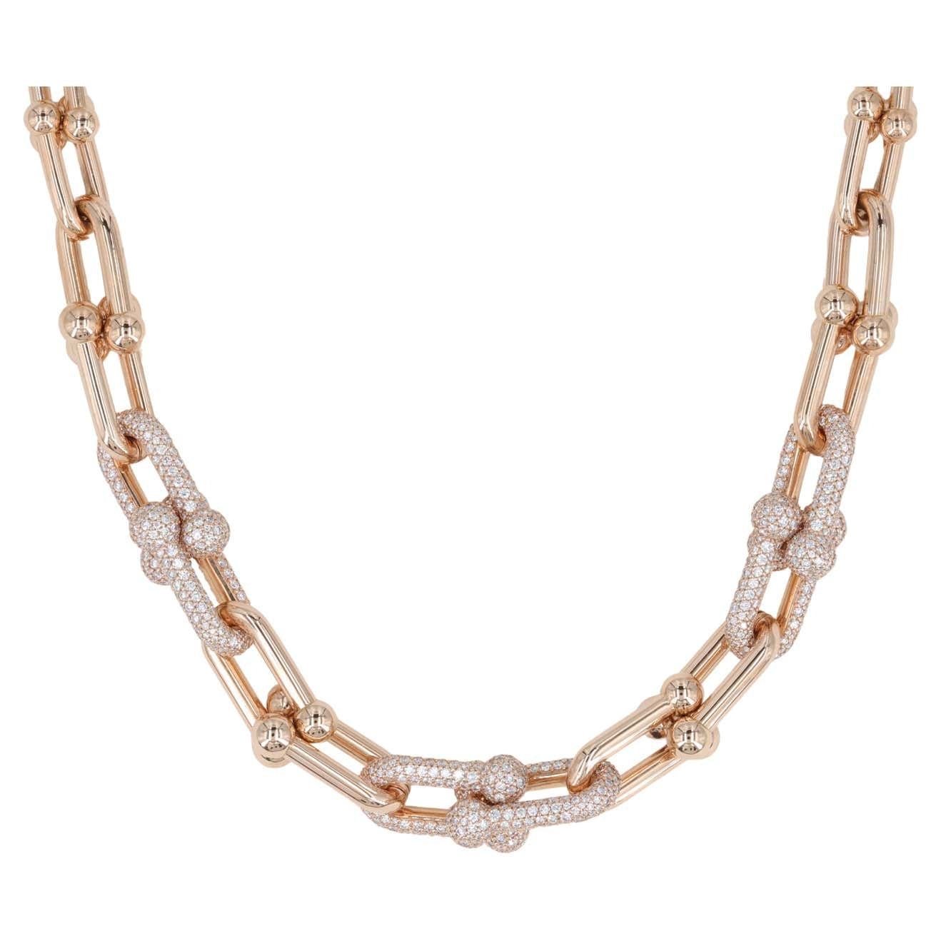 TIFFANY HARDWEAR GRADUATED LINK NECKLACE ROSE GOLD WITH PAVE DIAMONDS
