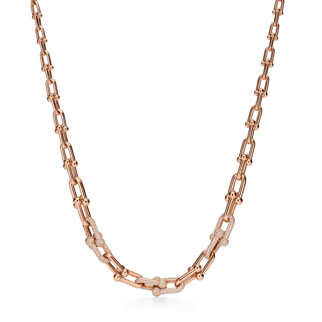 TIFFANY HARDWEAR GRADUATED LINK NECKLACE ROSE GOLD WITH PAVE DIAMONDS