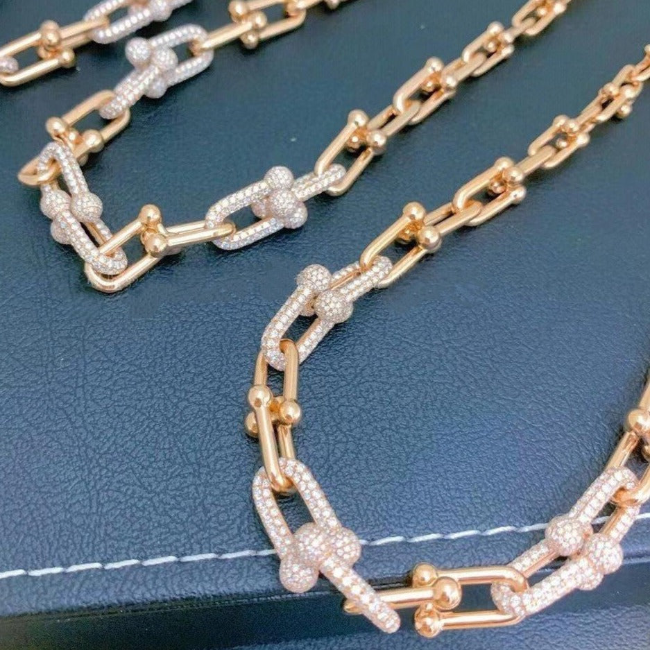 TIFFANY HARDWEAR GRADUATED LINK NECKLACE ROSE GOLD WITH PAVE DIAMONDS