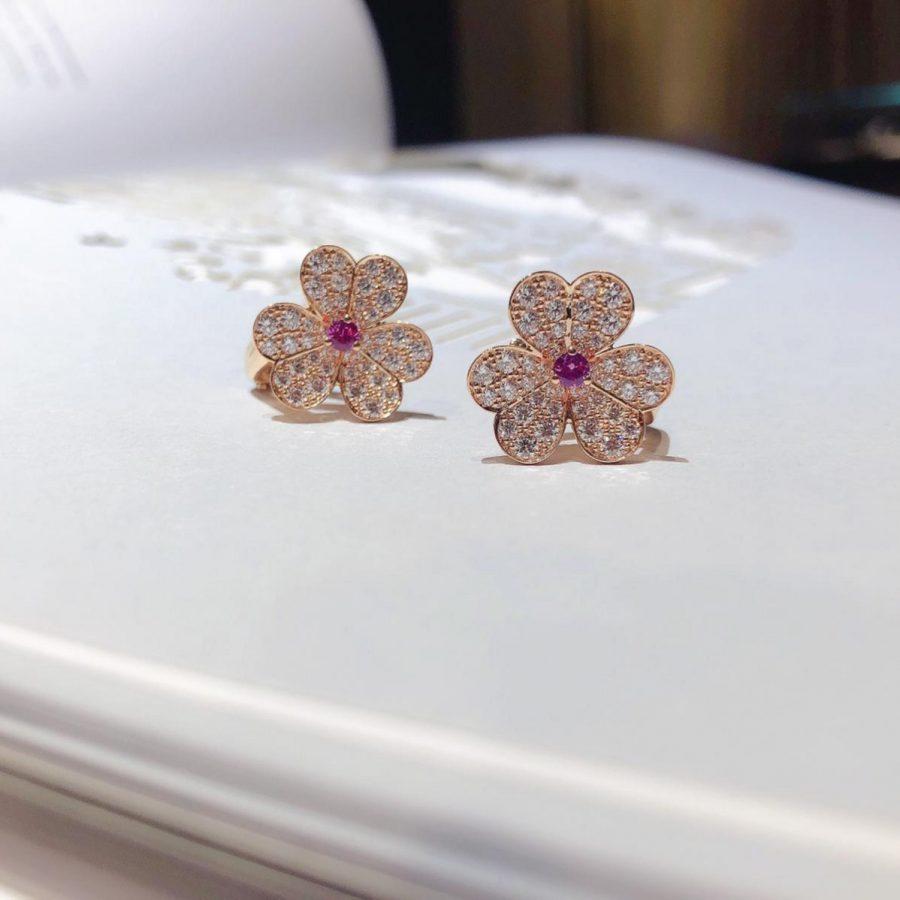 Van Cleef & Arpels FRIVOLE PINK GOLD FLOWER DIAMOND EARRINGS