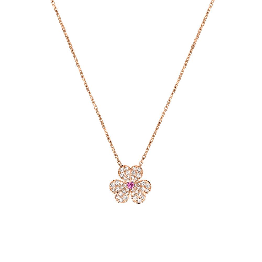 Van Cleef & Arpels FRIVOLE PINK GOLD FLOWER DIAMOND NECKLACE