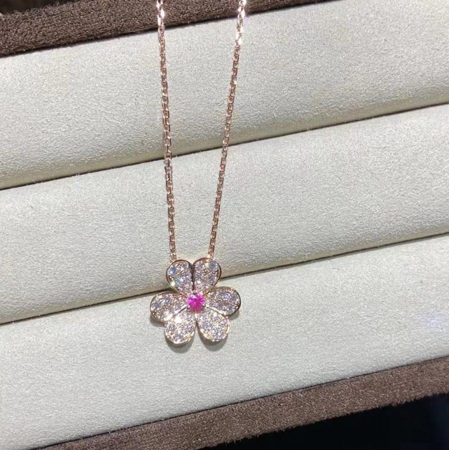 Van Cleef & Arpels FRIVOLE PINK GOLD FLOWER DIAMOND NECKLACE