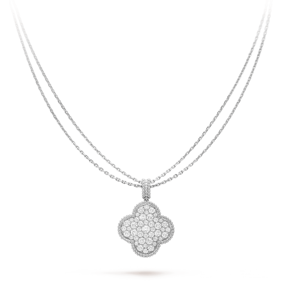 Van Cleef & Arpels CLOVER SILVER FULL DIAMOND BIG CLOVER NECKLACE