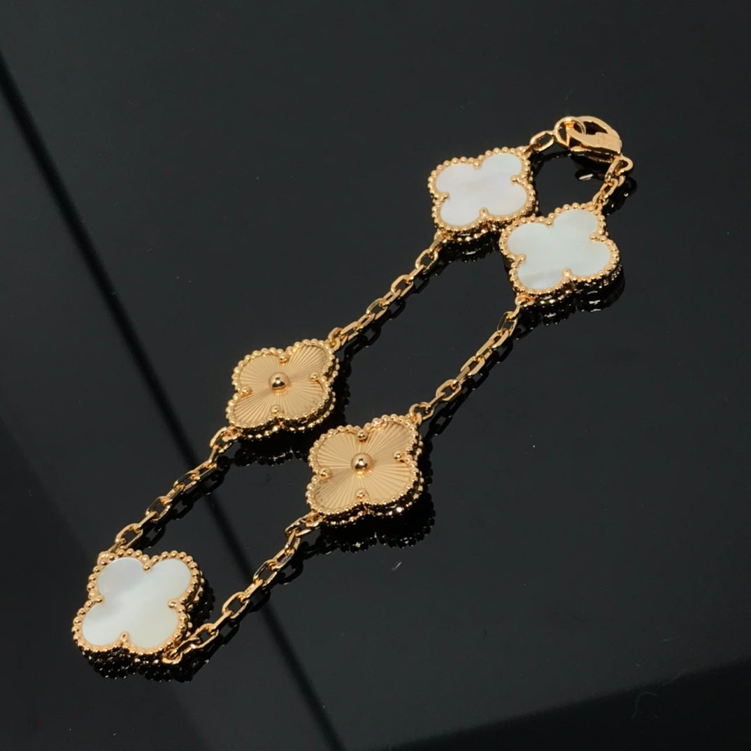 Van Cleef & Arpels CLOVER BRACELET 5 MOTIF WHITE MOP AND PINK GOLD