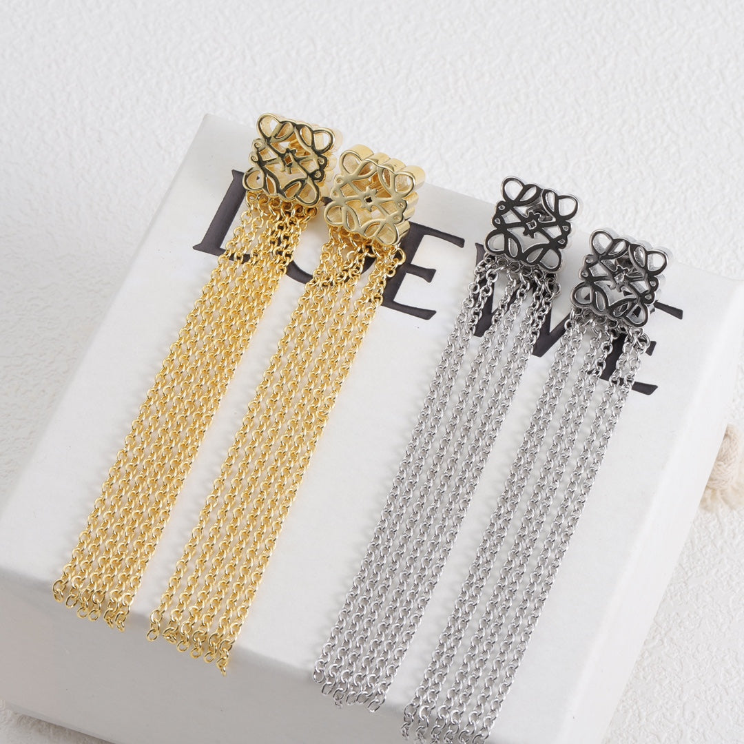 LOEWE ANAGRAM FRINGE EARRINGS