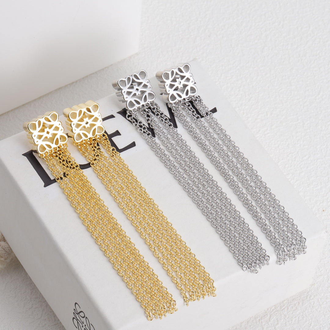 LOEWE ANAGRAM FRINGE EARRINGS