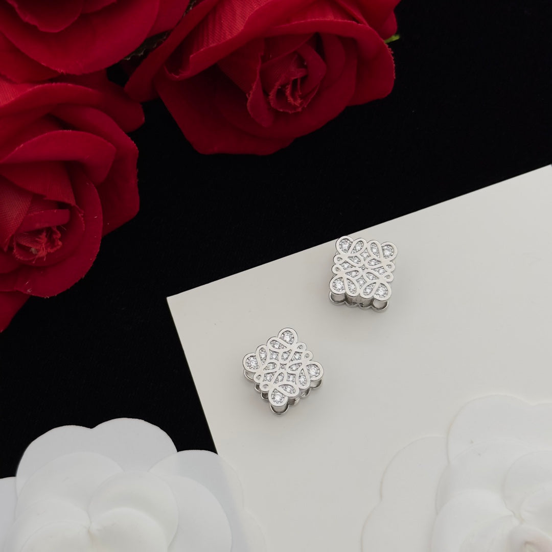 LOEWE ANAGRAM DIAMOND STUD EARRINGS