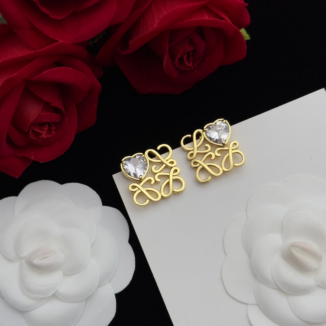 LOEWE ANAGRAM HEART DIAMOND STUD EARRINGS