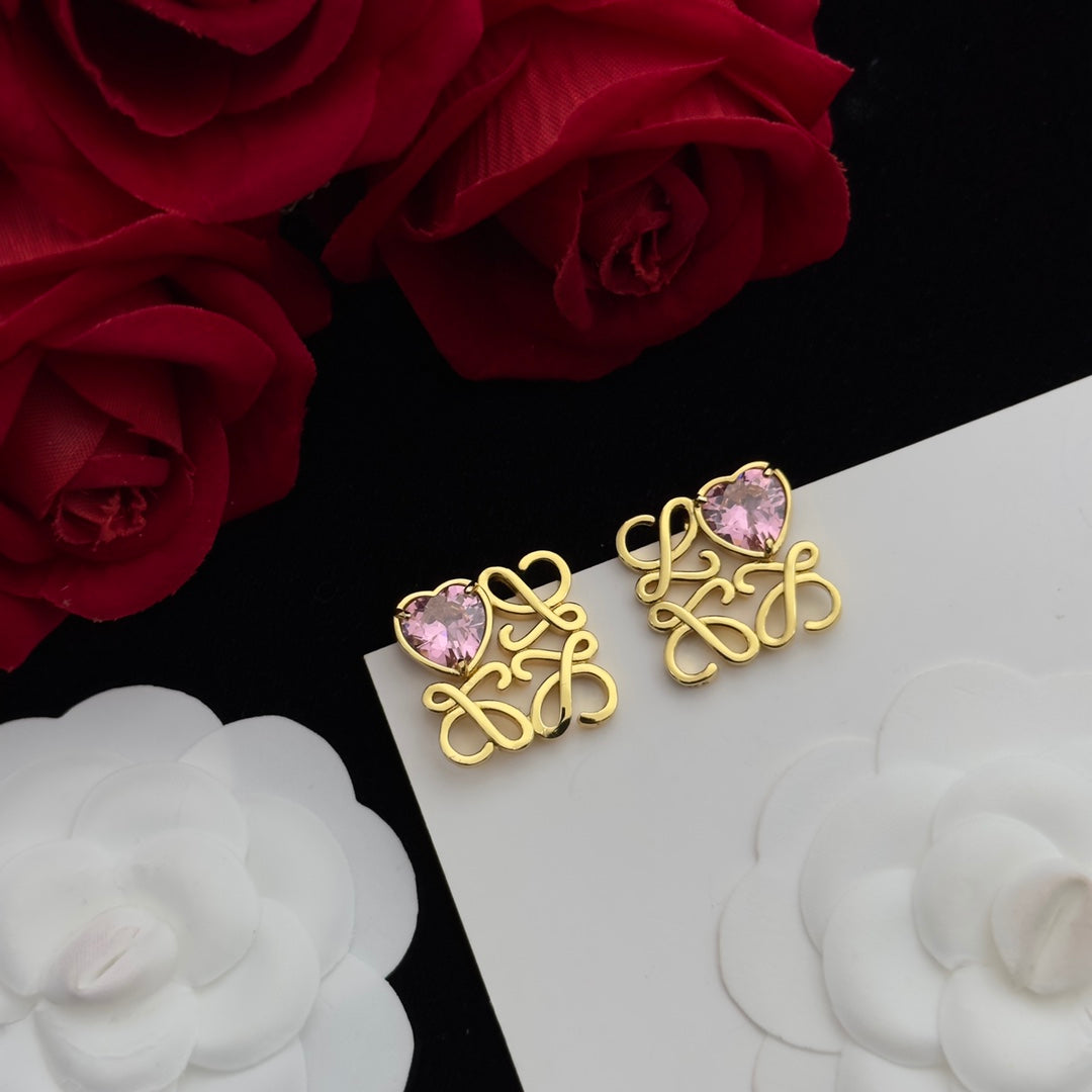 LOEWE ANAGRAM HEART DIAMOND STUD EARRINGS