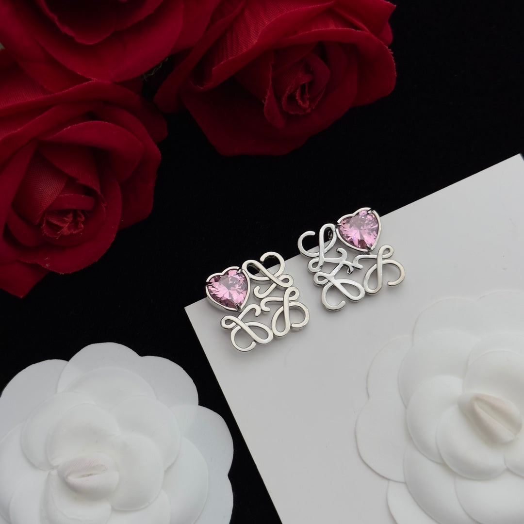 LOEWE ANAGRAM HEART DIAMOND STUD EARRINGS