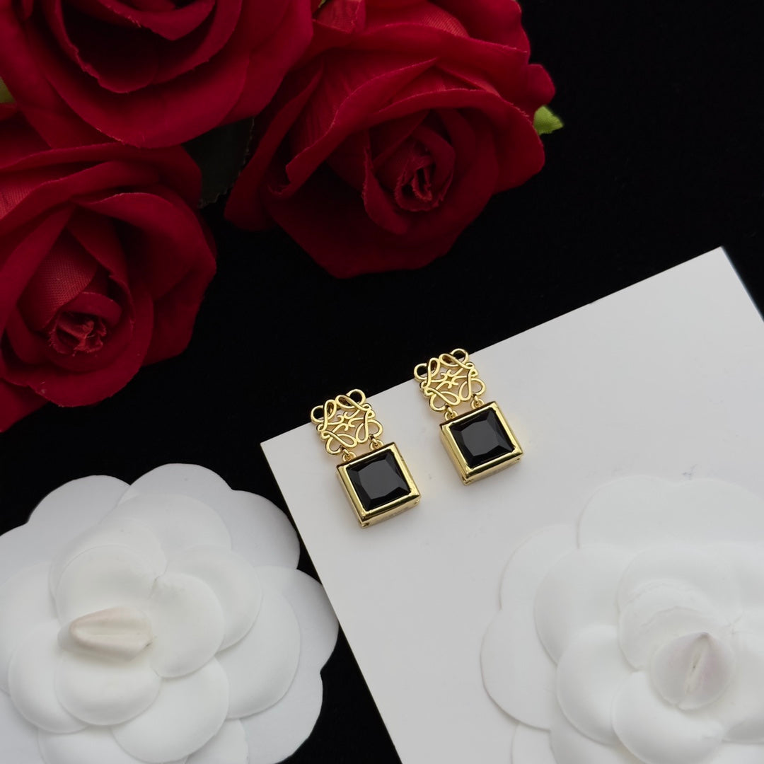 LOEWE ANAGRAM DROP DIAMOND GOLD EARRINGS