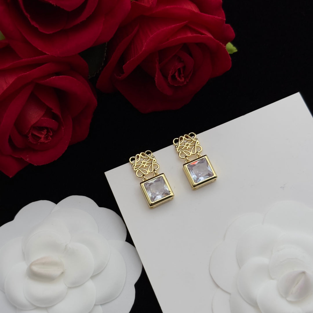 LOEWE ANAGRAM DROP DIAMOND GOLD EARRINGS