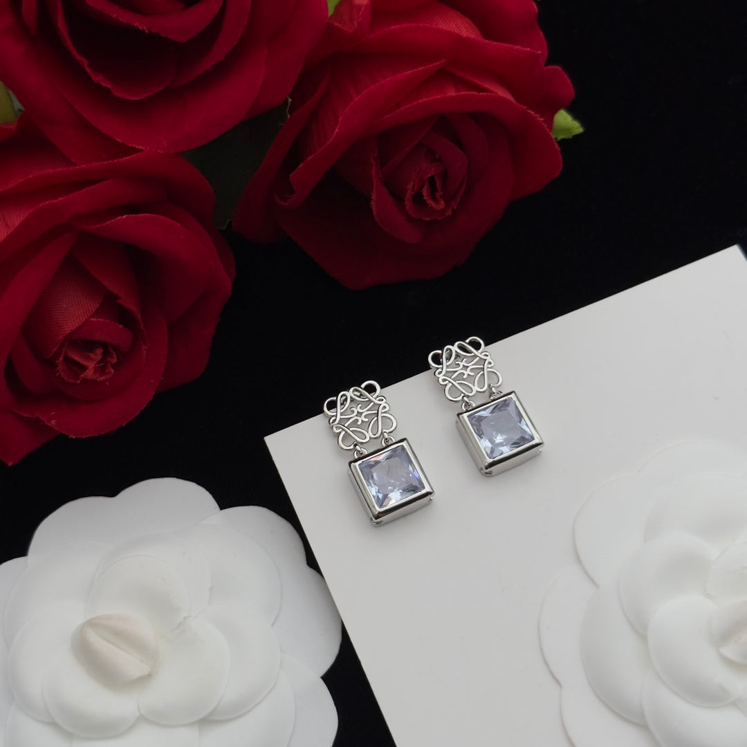 LOEWE ANAGRAM DROP DIAMOND SILVER EARRINGS