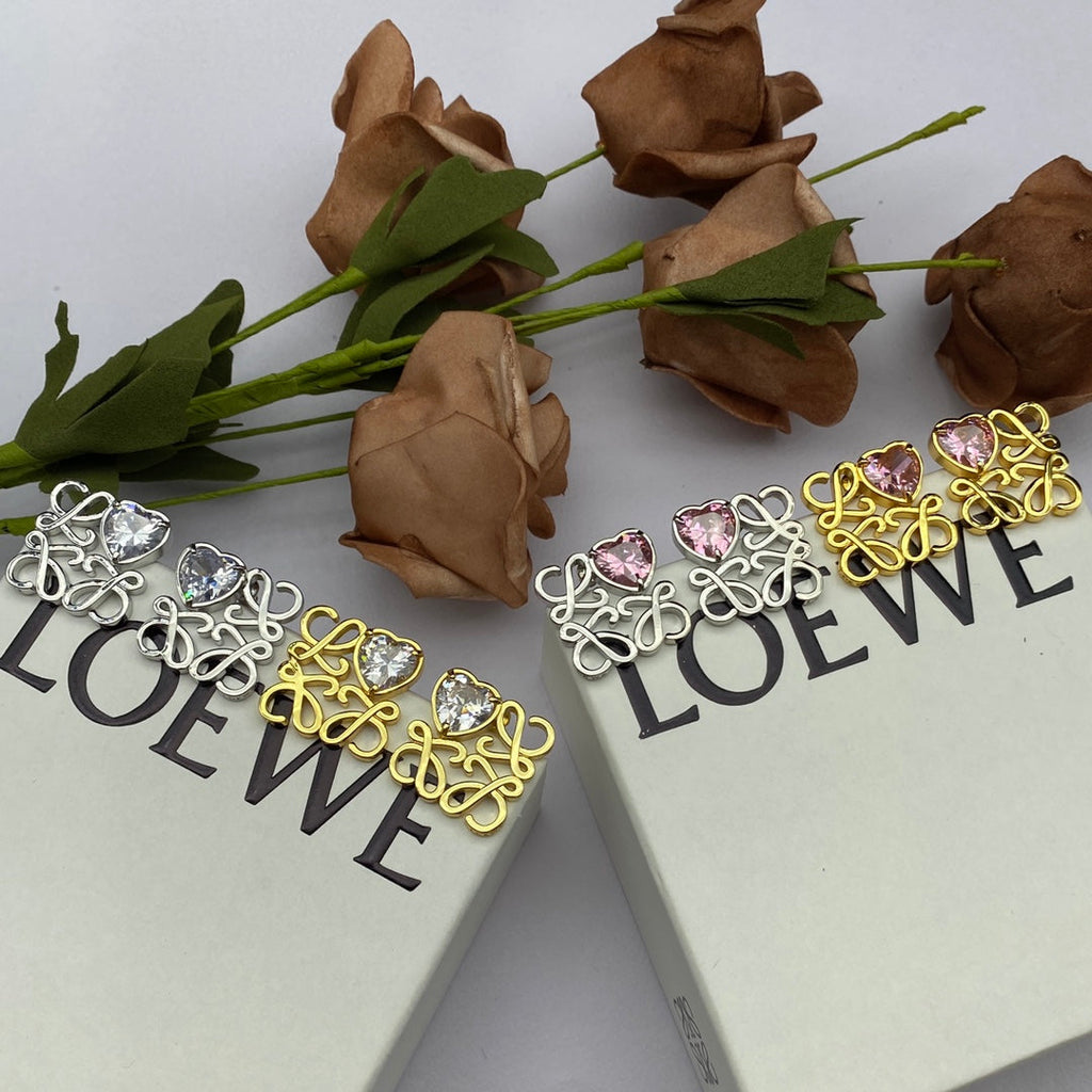LOEWE ANAGRAM HEART DIAMOND STUD EARRINGS
