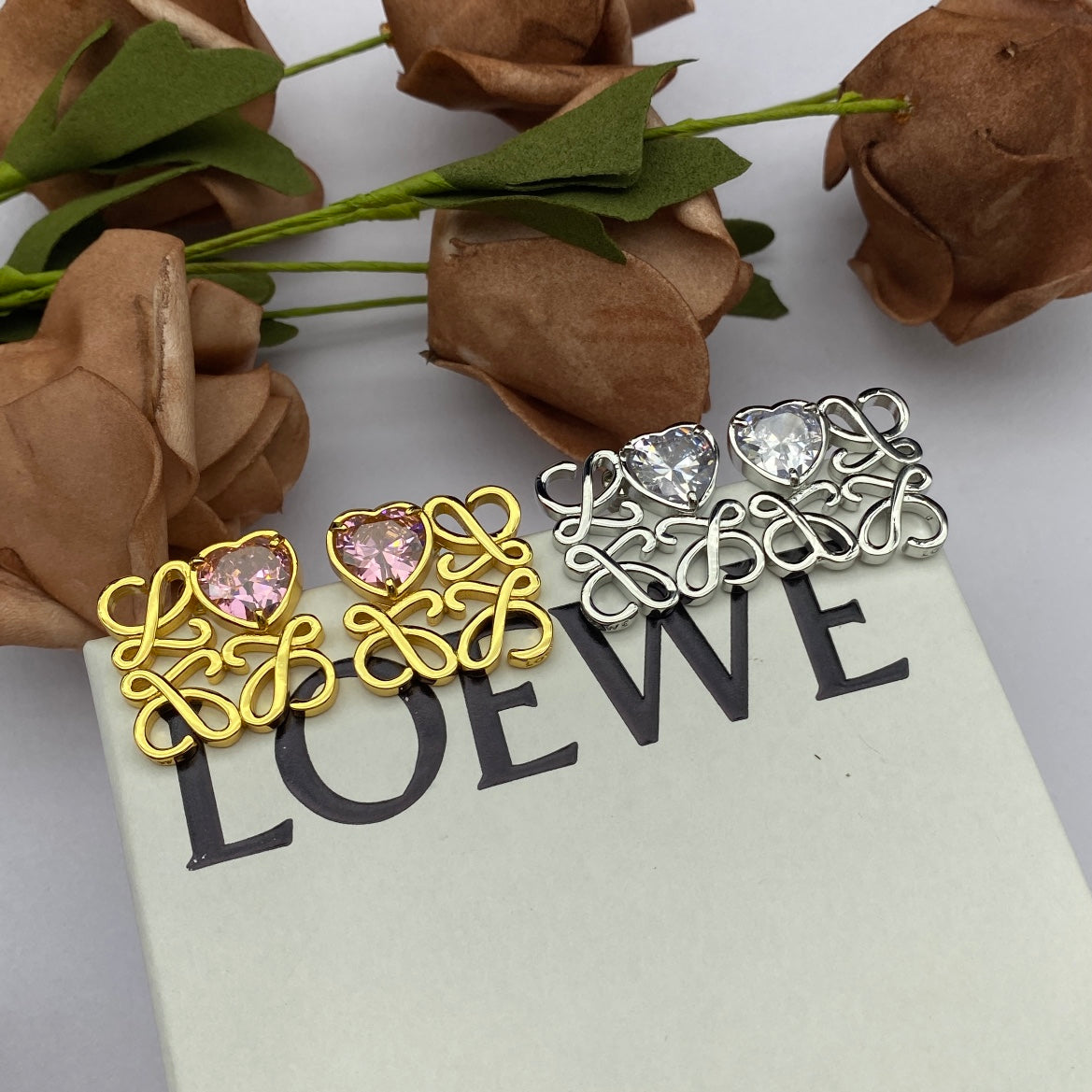 LOEWE ANAGRAM HEART DIAMOND STUD EARRINGS