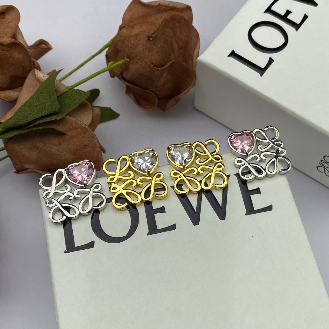 LOEWE ANAGRAM HEART DIAMOND STUD EARRINGS