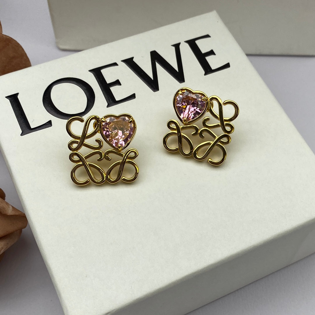 LOEWE ANAGRAM HEART DIAMOND STUD EARRINGS