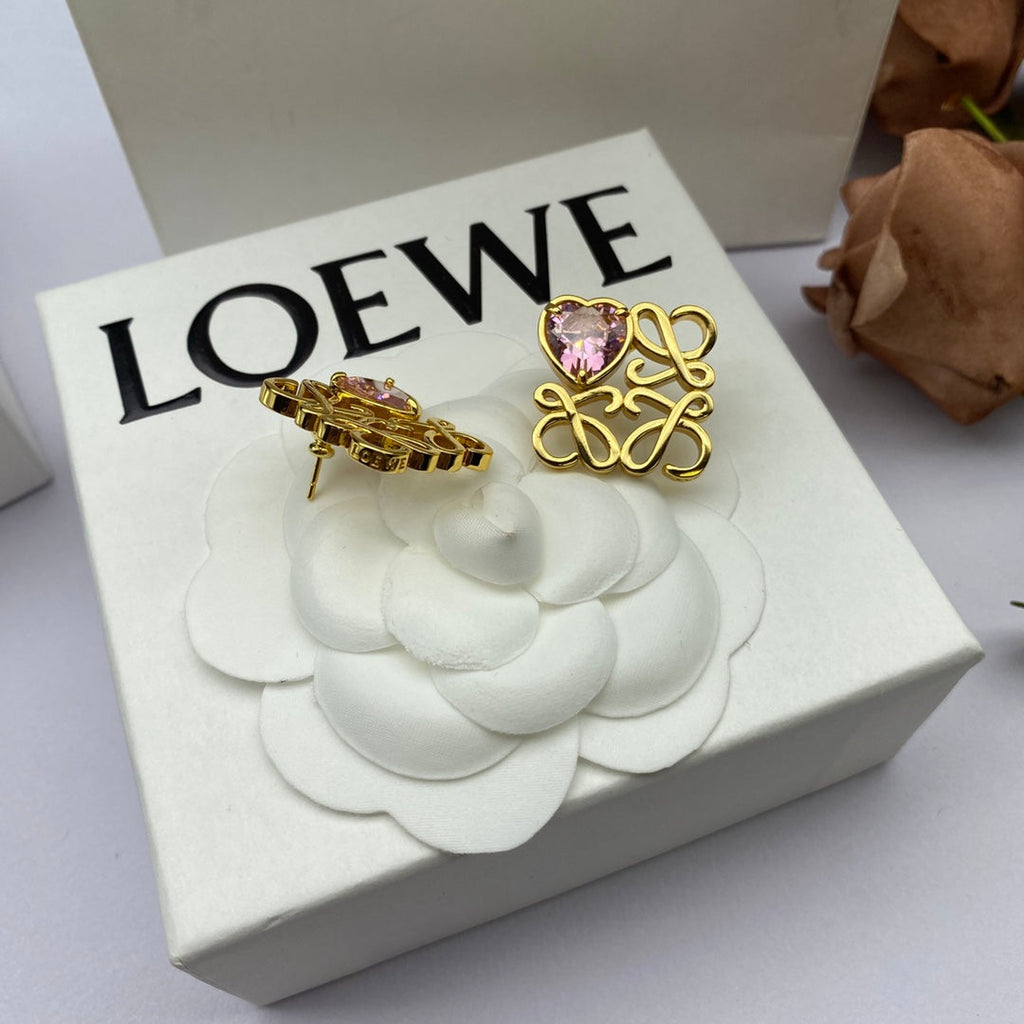 LOEWE ANAGRAM HEART DIAMOND STUD EARRINGS
