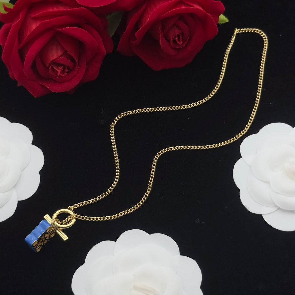 LOEWE ANAGRAM BLUE GOLD NECKLACE