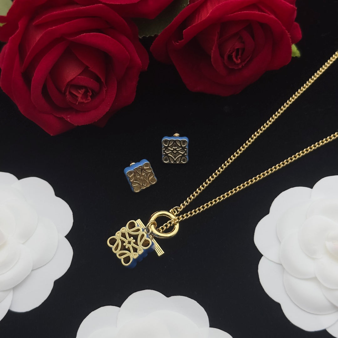 LOEWE ANAGRAM BLUE GOLD NECKLACE