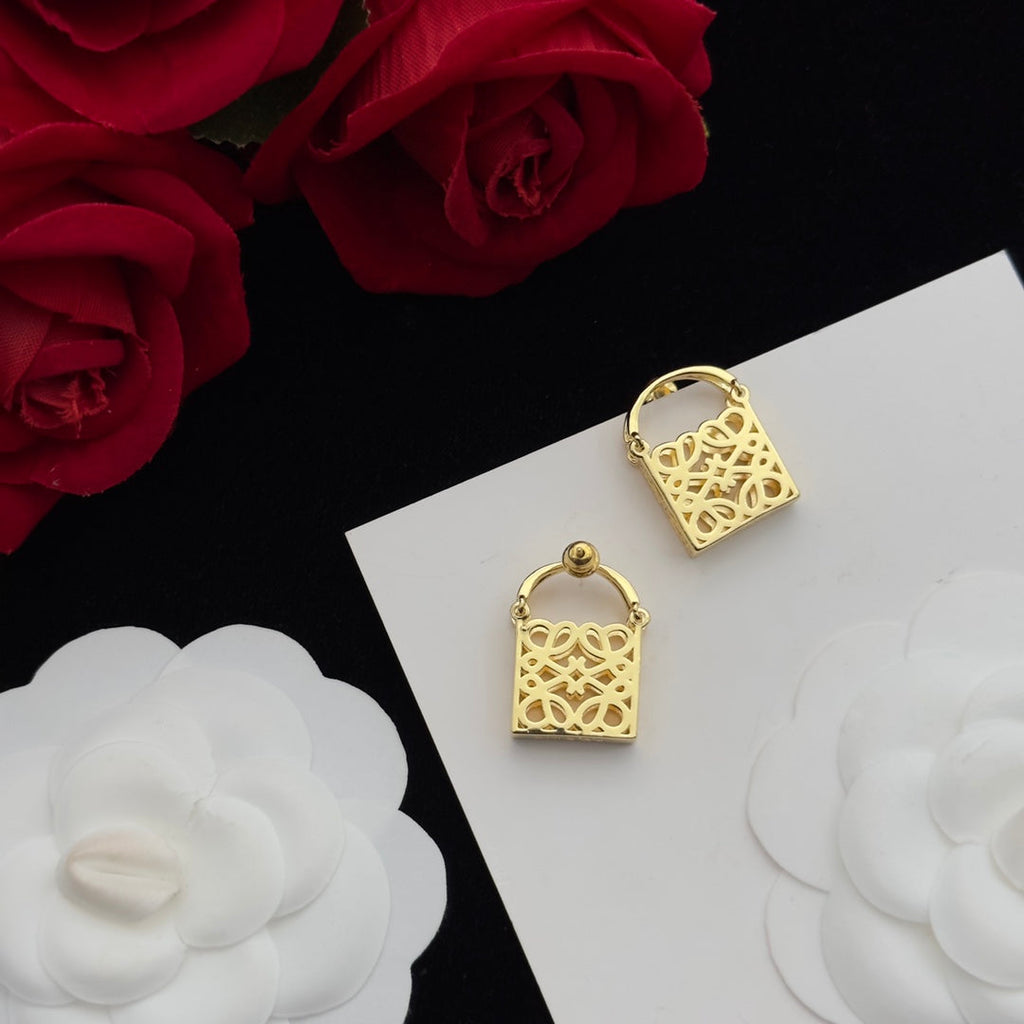 LOEWE ANAGRAM BAG GOLD STUD EARRINGS