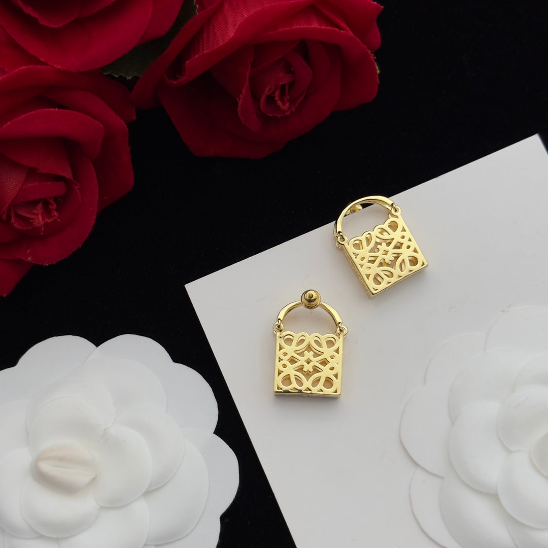 LOEWE ANAGRAM BAG GOLD STUD EARRINGS