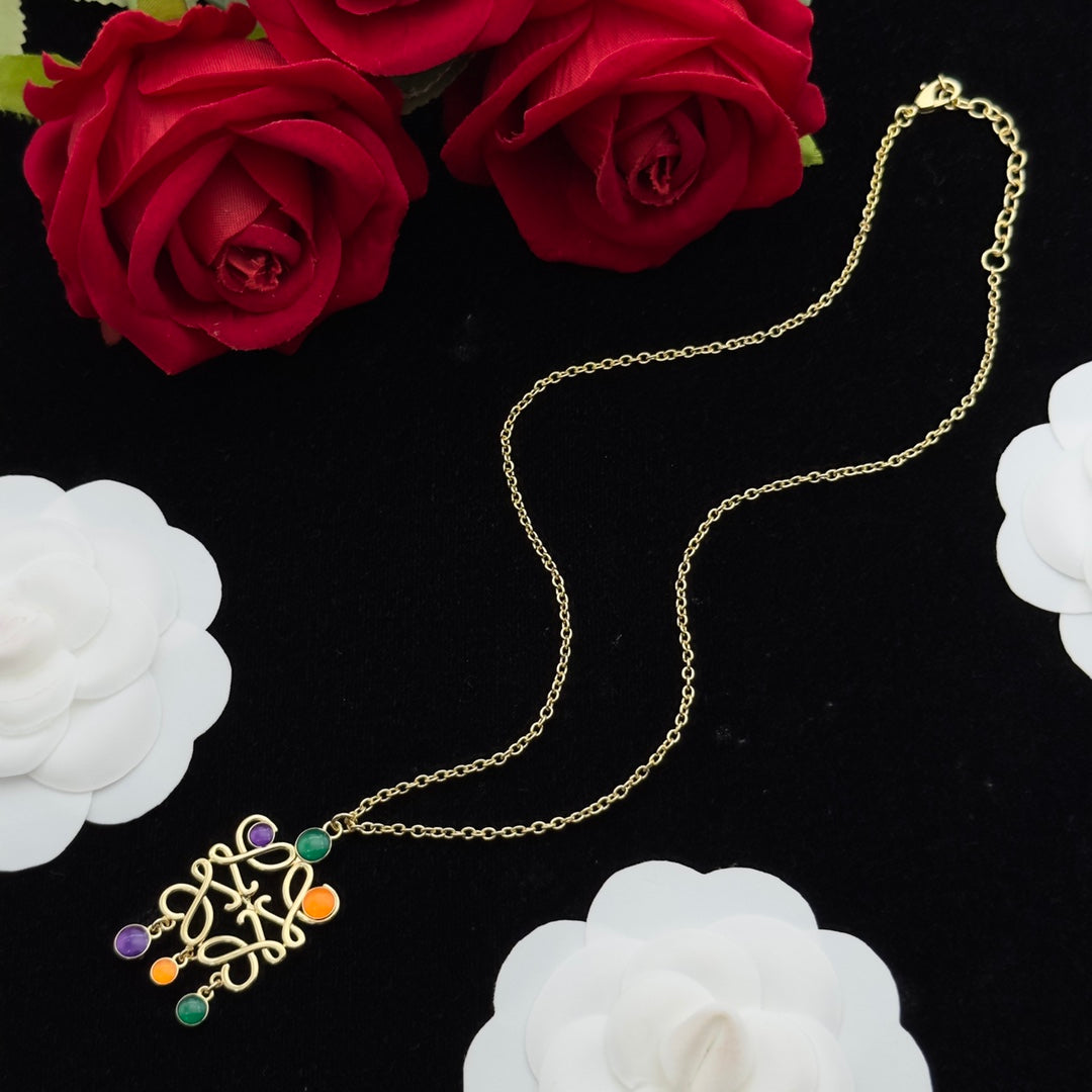 LOEWE ANAGRAM MULTICOLOR GOLD PENDANT NECKLACE