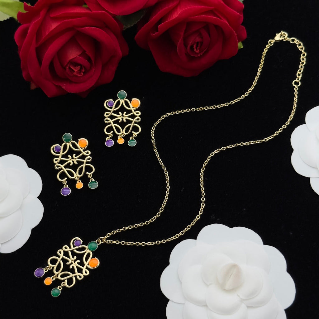 LOEWE ANAGRAM MULTICOLOR GOLD PENDANT NECKLACE