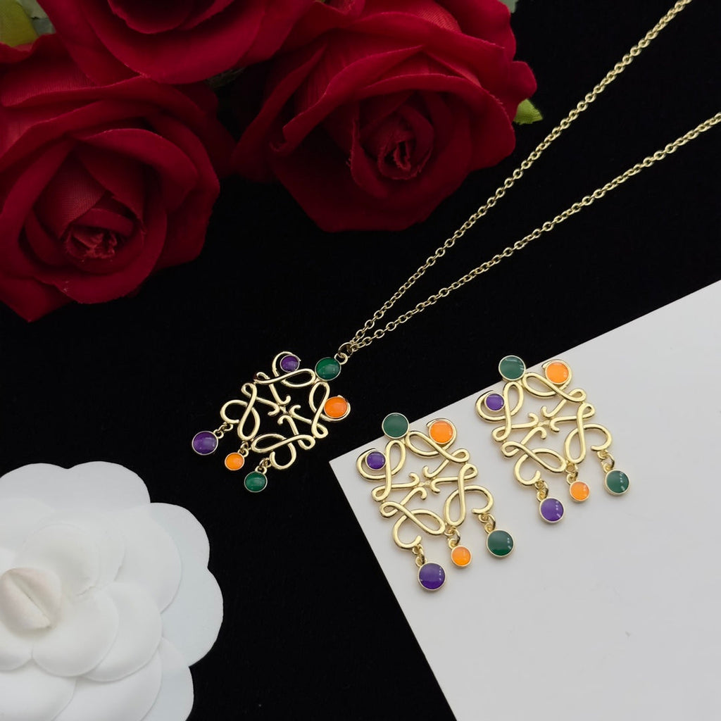 LOEWE ANAGRAM MULTICOLOR GOLD PENDANT NECKLACE