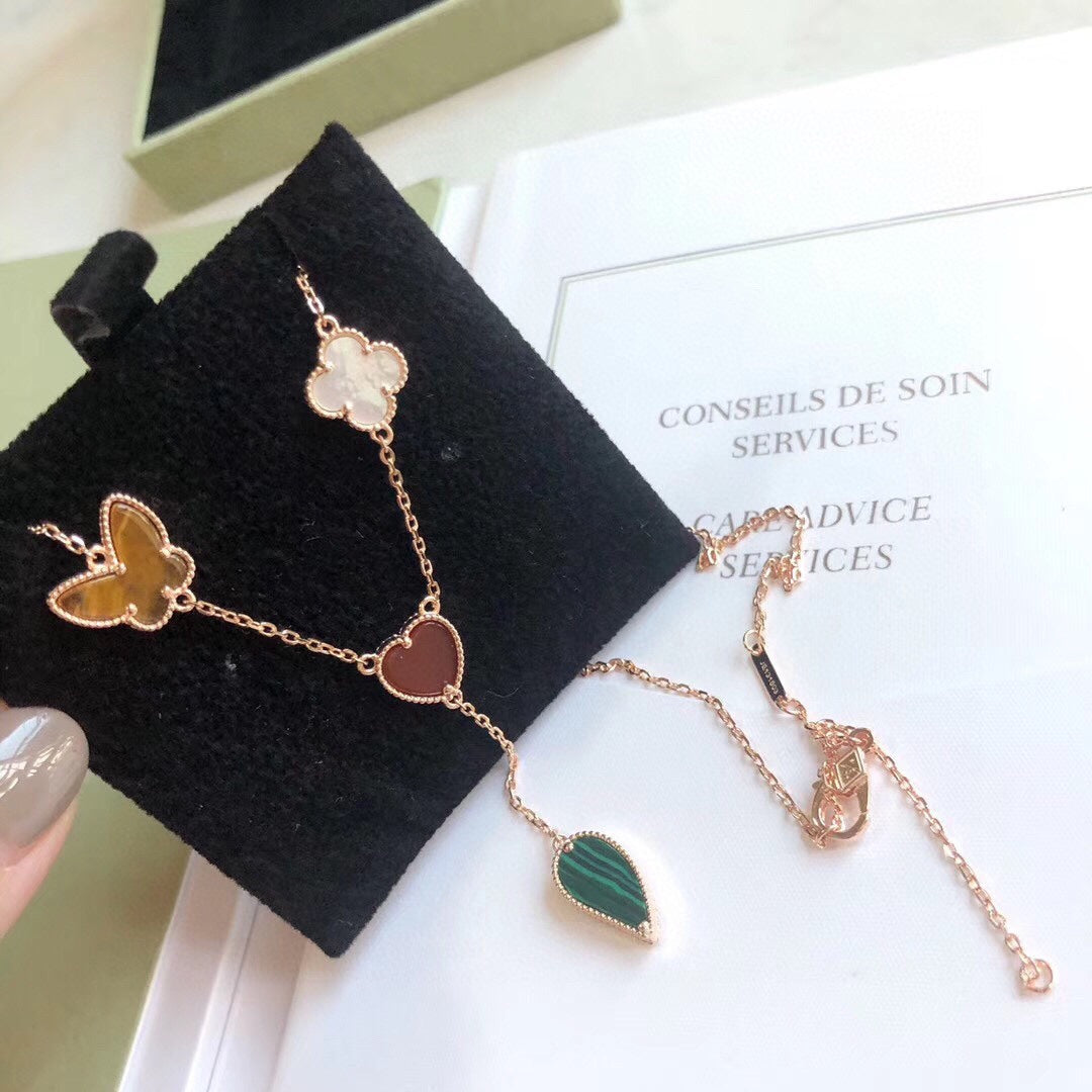Van Cleef & Arpels LUCKY SPRING 4 MOTIFS PINK GOLD NECKLACE
